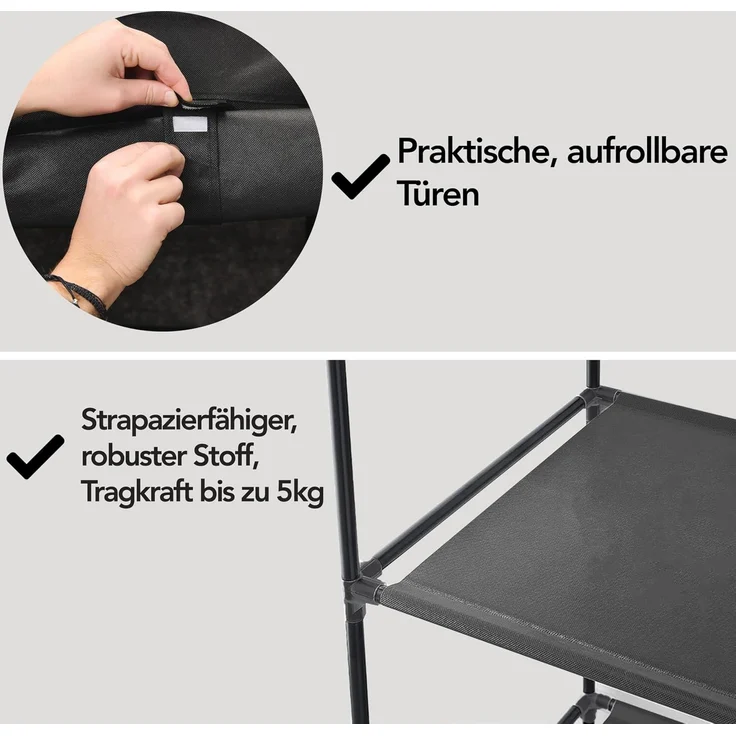 Brixy Kleiderschrank - Garderobenschrank - Kleiderschrank - Faltbar - Stoff Faltschrank - Campingschrank - 88 x 45 x 168 cm - Schwarz – Bild 4