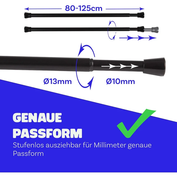Verstellbare Vorhangstange - Spannstange zum Klemmen Schwarz Ø10/13 mm 80-125 cm – Bild 2