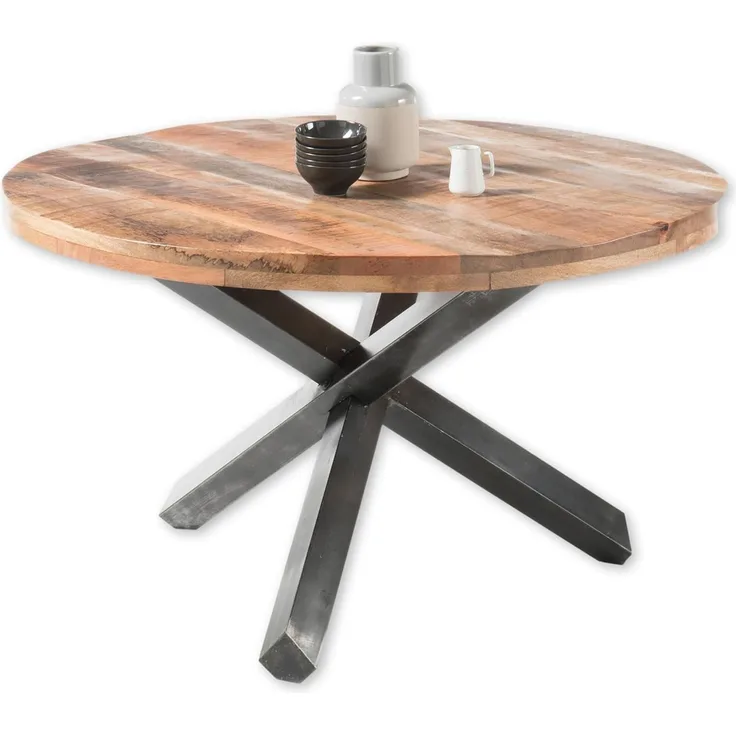 Esstisch Esszimmer Tisch Massivholz Echtholz Mango Metall Gestell rund 130cm