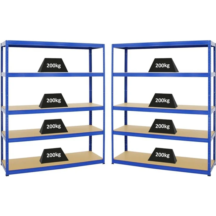 PROREGAL Mega Deal 2er-Set Schwerlastregale Giant Elephant 180 x 150 x 45 cm mit 5 Ebenen Fachlast 200kg Blau, Kellerregal, Steckregal, Garagenregal, Lagerregal