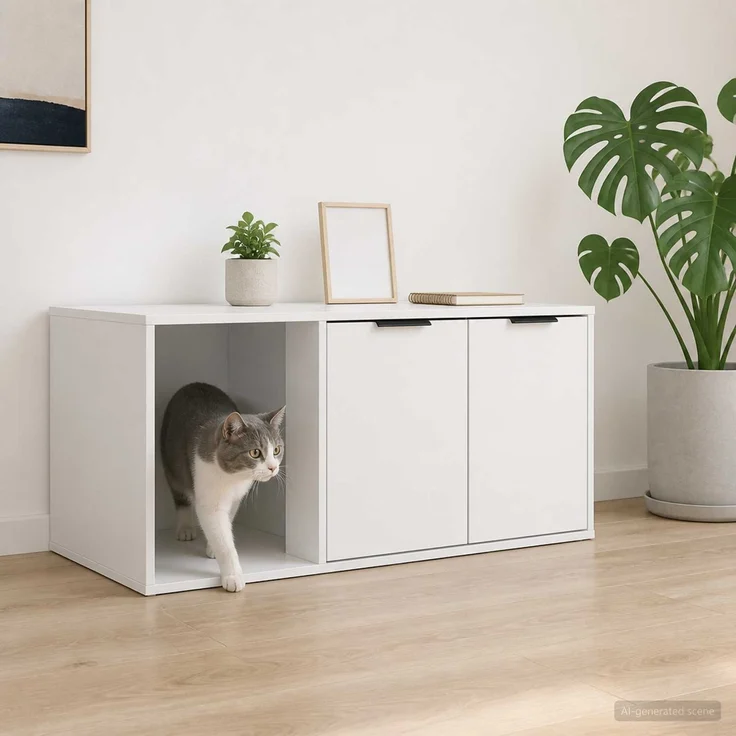 vidaXL Katzenkiste Möbel Weiß 100 x 49 x 45 cm Holzwerkstoff 8014751 – Bild 1
