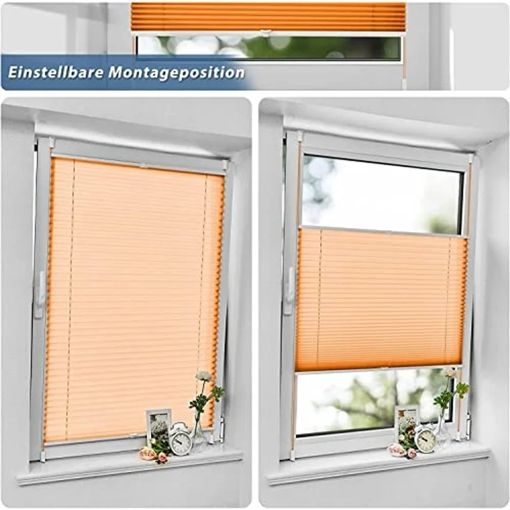 Sanfree Plissee Klemmfix Plisseerollo ohne Bohren Orange B85 x H120cm inkl. Klemmträger Blickdicht und lichtdurchlässig Jalousie Faltrollo Sichtschutz und Sonnenschutz Rollo für Fenster & Tür – Bild 4
