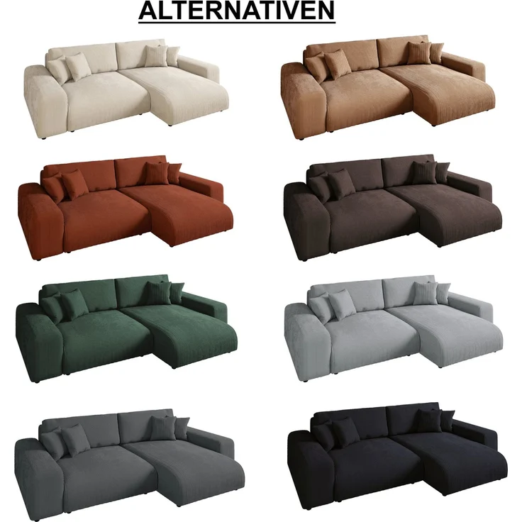 Ecksofa Schlaffunktion ausziehbar Bettkasten Polsterecke L-Couch in Cord Beige – Bild 10
