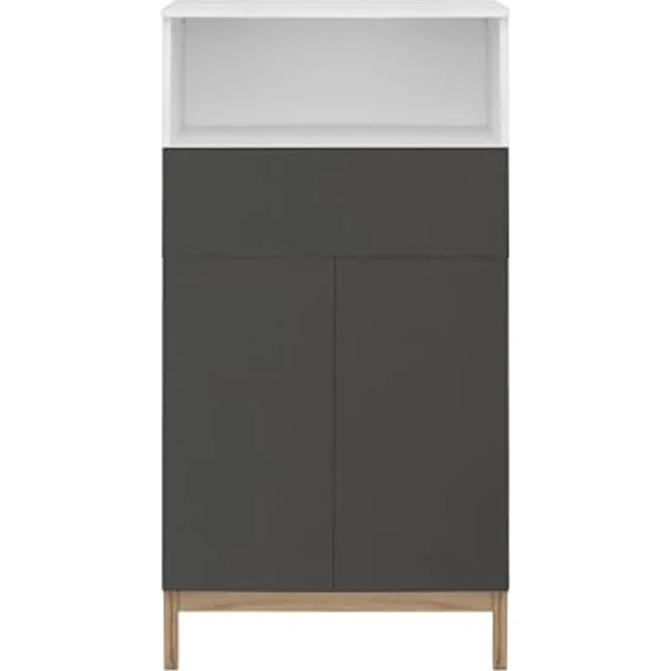 Mirza Midi-Schrank aus Spanplatte, 2 Türen, 1 Schublade, Weiß/Anthrazit/Eicheoptik (BxTxH) 60x35x121 cm – Bild 3