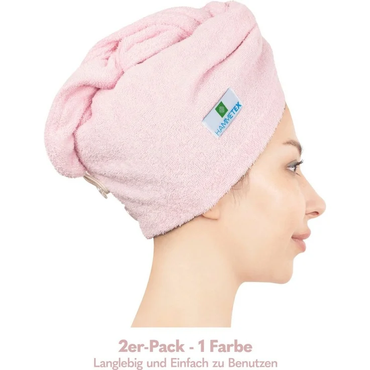 HAMMETEX Turban-Handtuch 2er Set Haarturban Damen, 100% Baumwolle, Flauschig & Schnelltrocknend, Frottier (Set, 2-St), Uni-Farben, weich – Bild 2