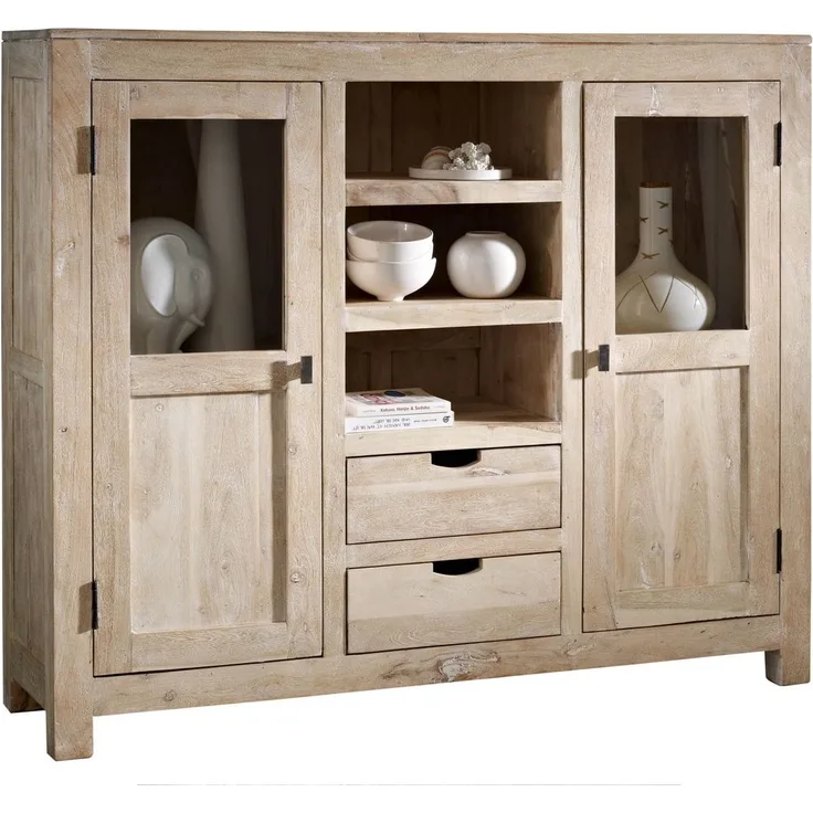 Highboard Akazie 140x40x120 white stone getüncht NATURE WHITE #63