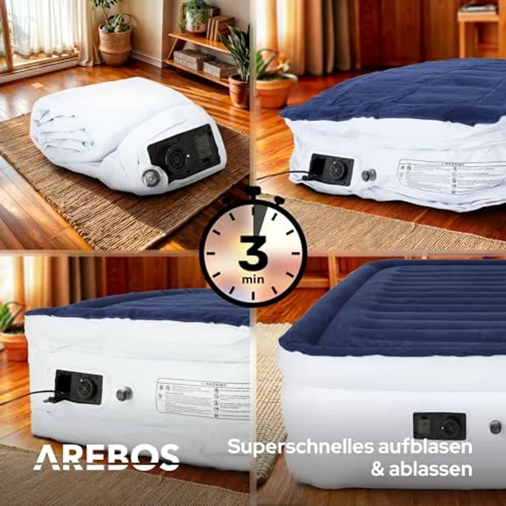 Arebos Luftbett, Selbstaufblasend mit Pumpe, Pumpe 2in1 Funktion: Inflation & Deflation, 203 x 152,5 x 51 cm – Bild 5