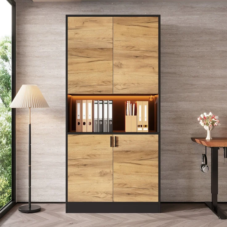 Aktenschrank 80x35x180 cm mit LED-Beleuchtung und verstellbaren Einlegeböden – Bild 2