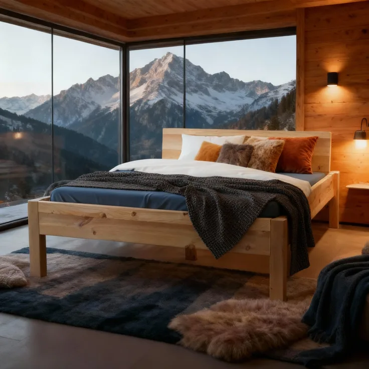 Zirbenholzbett "Alpen-Königin" 70 x 220 cm 38 cm metallfreies Zirbenbett Bett