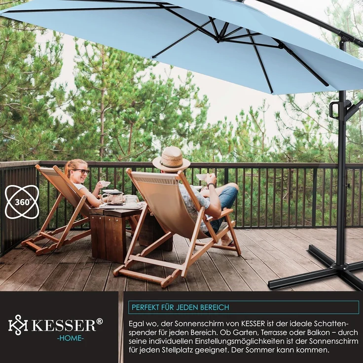 KESSER® Ampelschirm Holly Sonnenschirm Rechteckig ohne LED Solar inkl. Abdeckung + Windsicherung mit Kurbel | Kurbel-Schirm mit Ständer UV-Schutz Aluminium Wasserabweisend Ø350cm Gartenschirm Hellblau – Bild 9