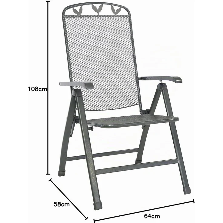 greemotion Klappstuhl Toulouse klappbar wetterfest verstellbar Gartenstuhl Balkonstuhl 58x108x64 cm eisengrau – Bild 3