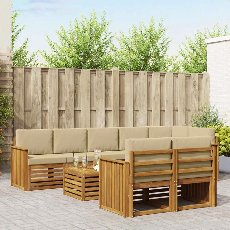 vidaXL Outdoor-Sofagarnitur 9 stk. 8-Sitzer Natur und Beige 3375048 – Bild 1