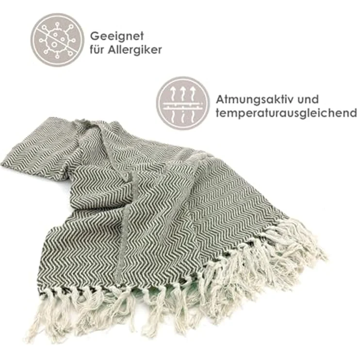 Wohndecke Strick Kuscheldecke Wolldecke Sofadecke 180x130 cm, heimtexland, Fransen Strickdecke Boho I 100% BW I weich, warm, natürlich – Bild 5