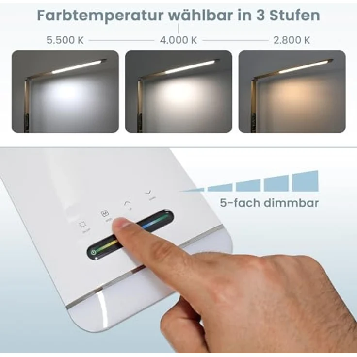 EAXUS LED Schreibtischlampe Tischleuchte mit RGB-Farbwechsel und Dimmfunktion, LED fest integriert, Variabel, warmweiß, Tageslichtweiß, kaltweiß, Display mit Uhrzeit, Datum, Temperatur – Bild 4