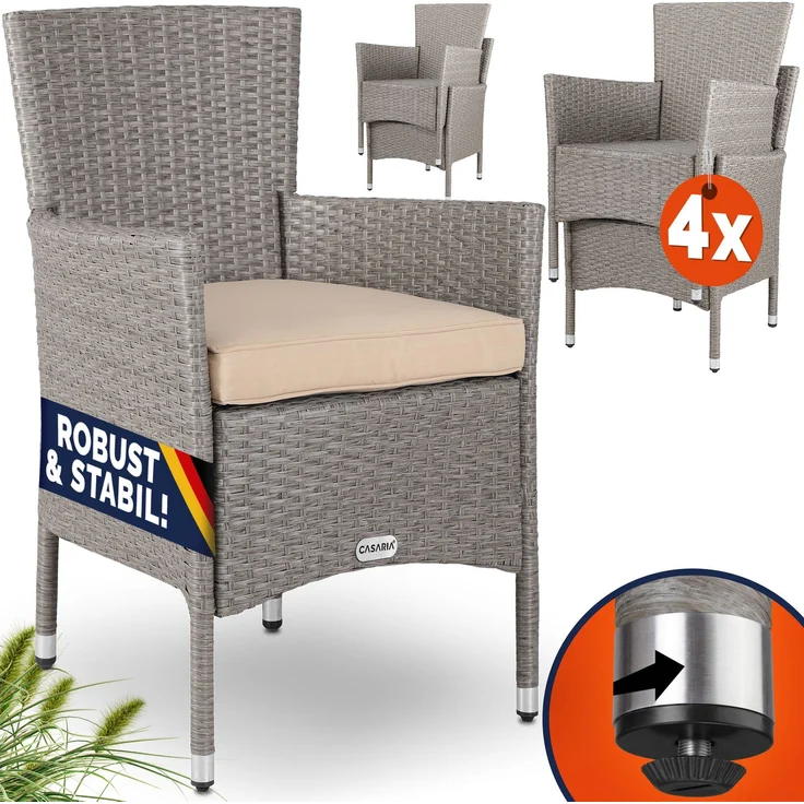 CASARIA® Polyrattan Gartenstühle 4er Set Creme – Bild 1