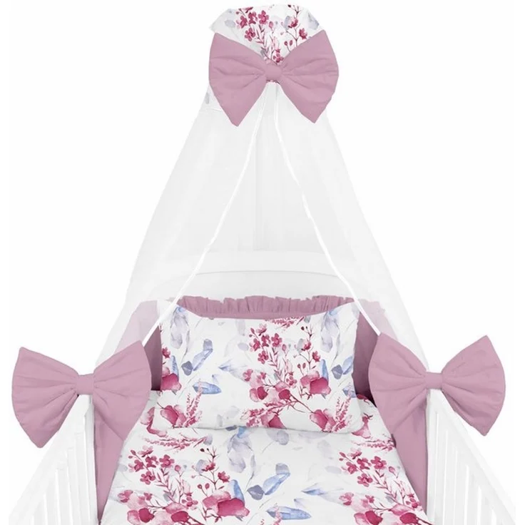 Amilian Babybettwäsche Set 7-teilig - Bettwäsche 100x135 - Kissenbezug 40x60 - mit Himmel, Chiffonhimmel, 7 teilig, Komplett-Set für Babybett, Gitterbett - Kinderbettwäsche – Bild 4