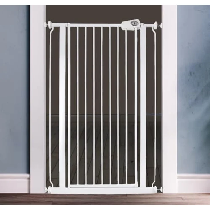 Bettacare Extra hoher Sicherheitsgitter für Kinder und Hunde, 113.8cm - 121.4cm, Weiß, Extra hohes Babygitter von 104cm Höhe, Druckmontage-Sicherheitsgitter für Treppen – Bild 3