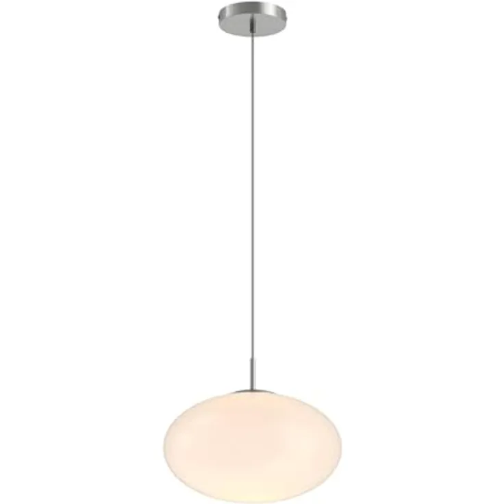 Lindby Hängeleuchte Sonika, Ø 40 cm, nickelfarben, ovaler Glasschirm, E27, opal-mattiert, moderne Grundbeleuchtung