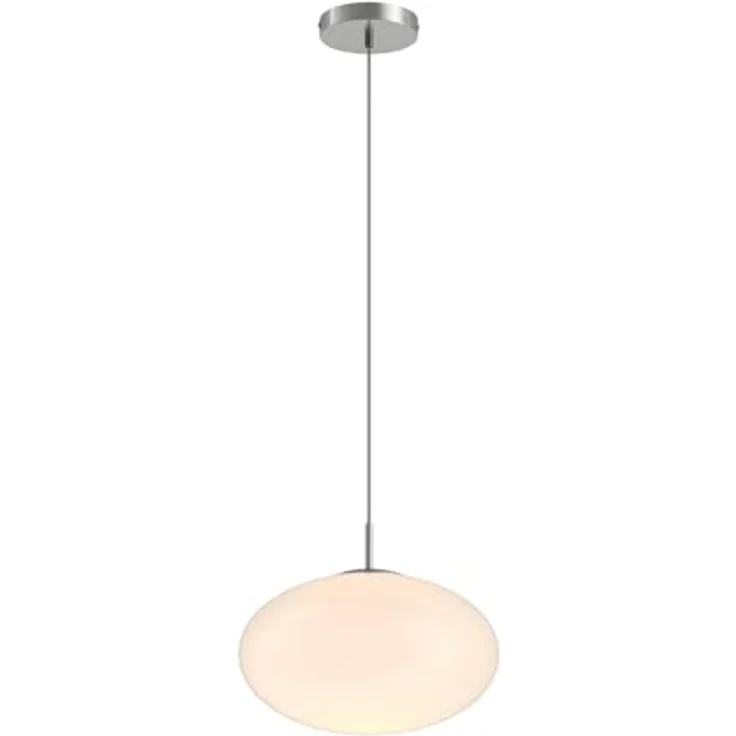 Lindby Hängeleuchte Sonika, Ø 40 cm, nickelfarben, ovaler Glasschirm, E27, opal-mattiert, moderne Grundbeleuchtung – Bild 1