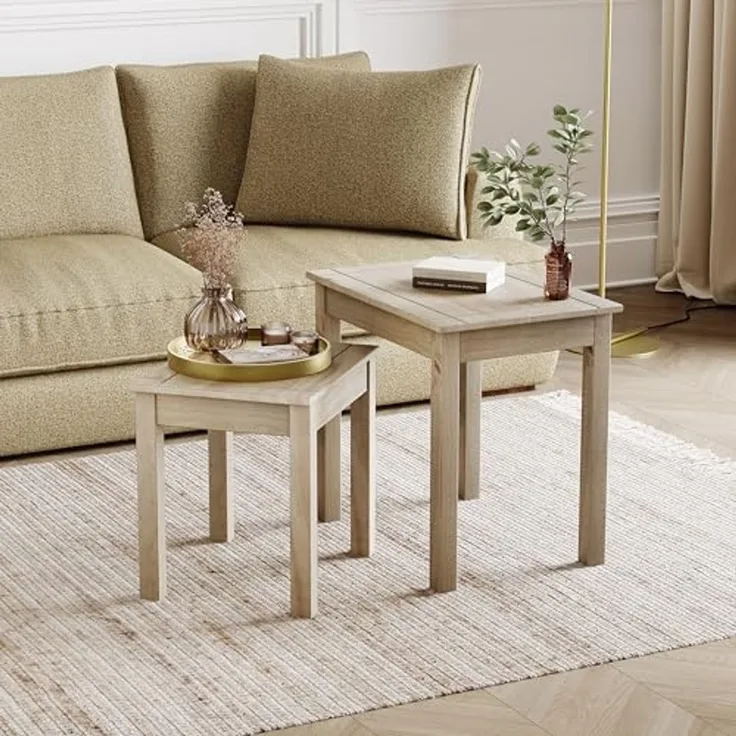 Vida Designs Panama Nest von 2 Tische, Holz, Kiefer gewachst, 56 x 40 x 53 cm