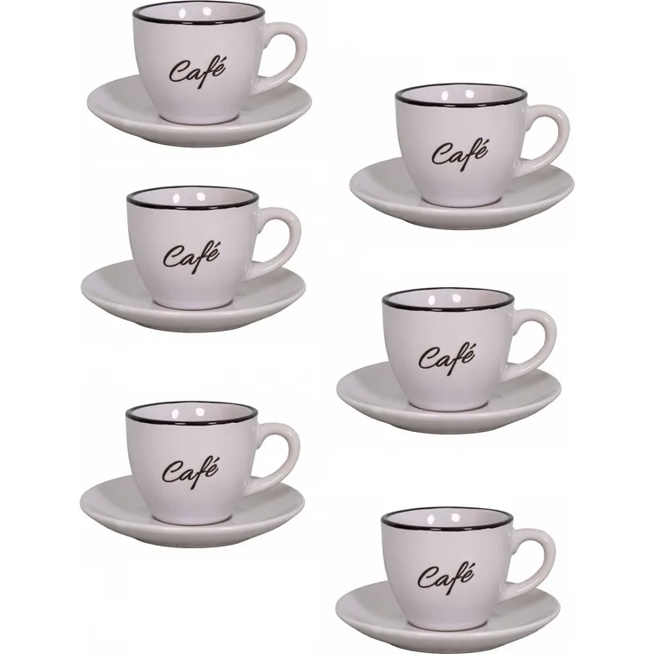 6er Set weiß Espressotassen mit Unterteller Mokkatassen Antic Line SEB17185