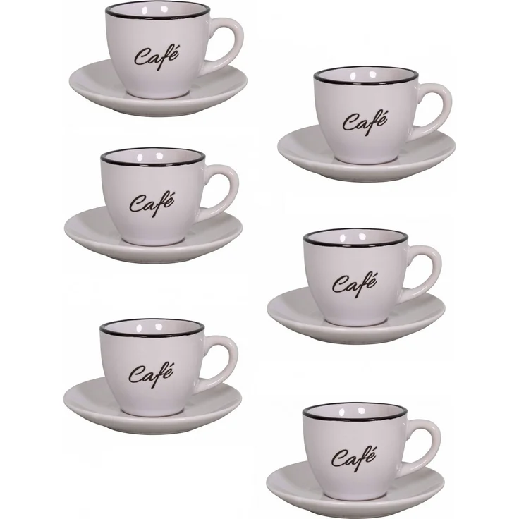 6er Set weiß Espressotassen mit Unterteller Mokkatassen Antic Line SEB17185