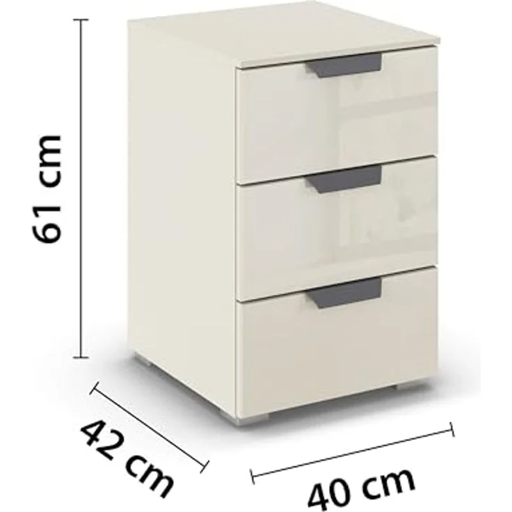 rauch Aditio Box, Nachttisch, 2 Schubladen, mit Glasfront, mit Softclose-Funktion, Farbe Beige, BxHxT 40x61x42cm – Bild 3