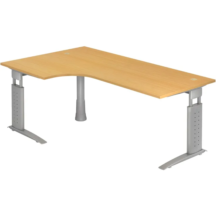 bümö höhenverstellbarer Eckschreibtisch U-Serie 200x120 Buche, Gestell in Silber - Schreibtisch L Form, großer Tisch für's Büro, Computertisch höhenverstellbar, US-82-6-S
