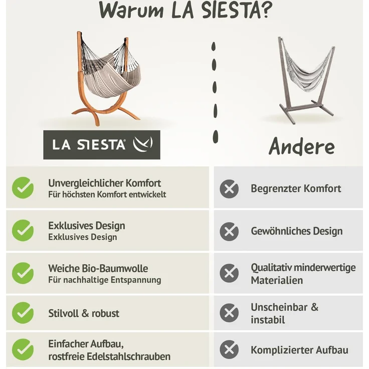 La Siesta 'Udine Organic Zebra' Hängesessel, beige, Bio-Baumwolle mit Eucalyptus-Gestell, 115 x 180 x 125 cm – Bild 4