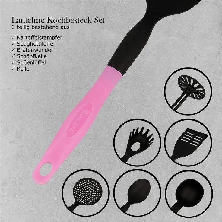 Lantelme Kochbesteck-Set Küchenhelfer Kochbesteck Farbauswahl rosa – Bild 3