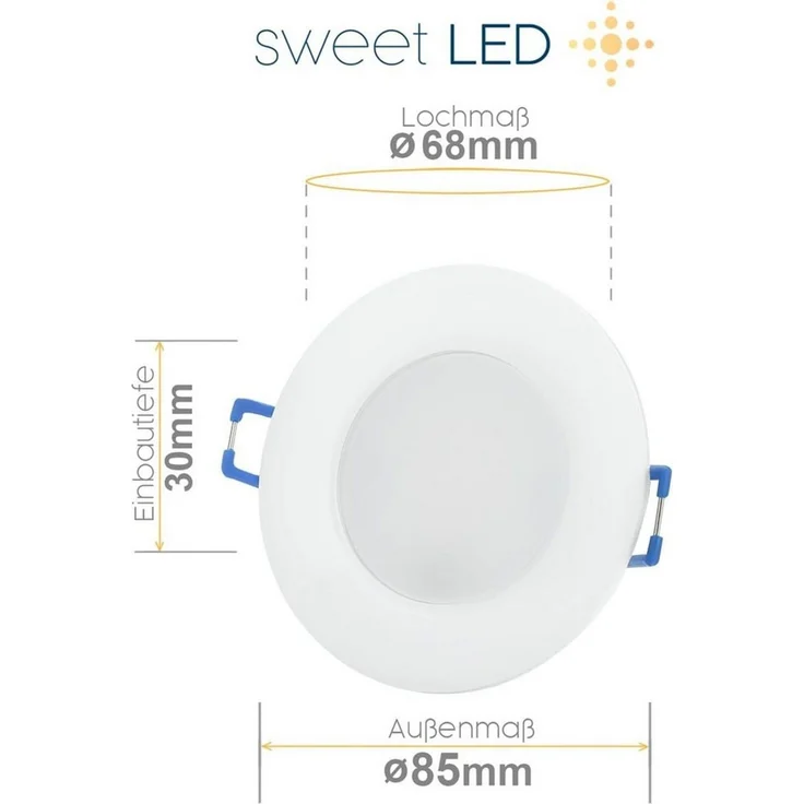 Sweet LED LED Einbaustrahler 10er SET IP44 CCT 230V LED Einbauspot flach 3000K 4000K 6500K Weiß, 3000K - 4000K - 6500K, Warmweiß - Neutralweiß - Kaltweiß, Deckenspots, Ø 85 mm, Einbauleuchten – Bild 2