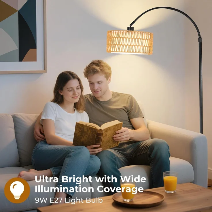 YICAIZI Stehlampe Wohnzimmer - 9W LED Dimmbar Bogenlampe mit Fernbedienung & RGB E27 Lampe, Bogen Stehende Lampe 900 Lumen Stehend Leselampe mit 3 Farbtemperaturen für Schlafzimmer, Büro, Schwarz – Bild 8