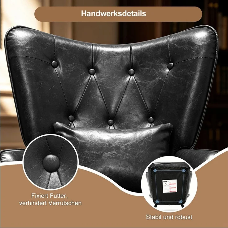 HomeMiYN Ohrensessel Relaxsessel mit Hocker für Leder & Stoff Lesesessel & Lehnstühle (Set, 1-St), Relaxsessel im Vintage-Look für gemütliche Herbst- und Winterabende – Bild 4