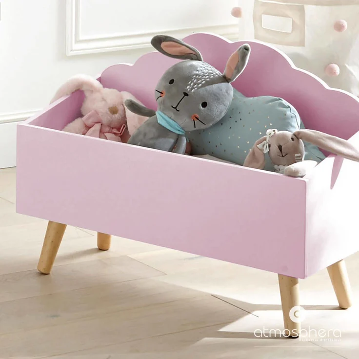 Aufbewahrungskiste für Kinderzimmer, Spielzeugkiste, 58 x 28 x 45 cm, Wolken-Motiv, MDF – Bild 3
