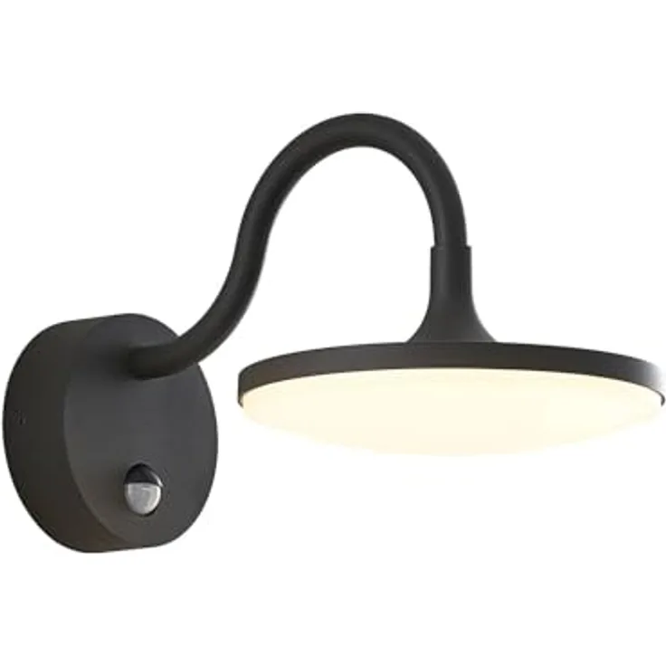 Arcchio LED Wandleuchte Fineria, spritzwassergeschützt mit Bewegungsmelder, 1-flammig, schwarz aus Aluminium, für Außenwand, Terrasse und Balkon