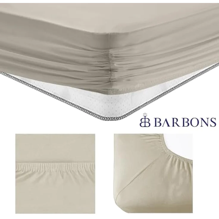 BARBONS Spannbettlaken 120x200 cm - 100% Baumwolle Spannbetttuch Oeko-TEX Zertifiziert Bettlaken Jersey Bettwaren und Bettbezug für Boxspringbett und Dicke Matratzen bis 27 cm - Sand 120x200 – Bild 5