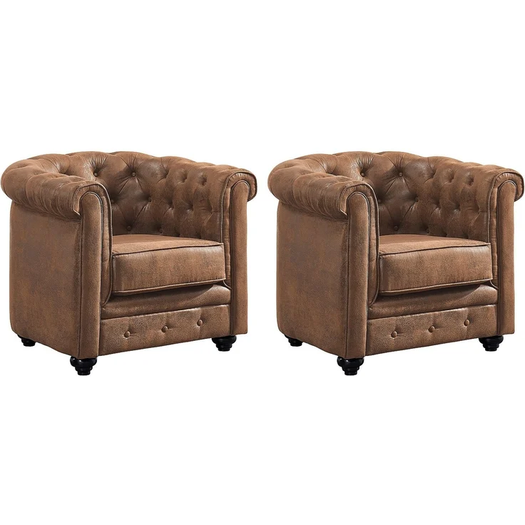 Vente-unique - CHESTERFIELD - Sessel mit gerader Rückenlehne - Holz, Platte - Holz - Braun - 82 x 78 x 72 cm – Bild 3