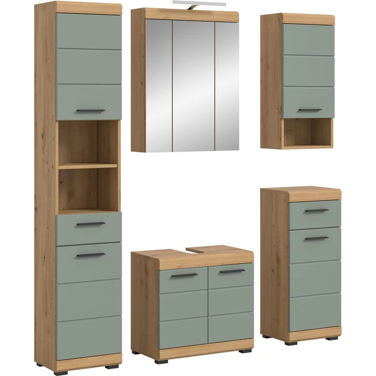 Xonox Scout Badkombination (B/H/T: 164x191x34 cm) in Salbei und Artisan Eiche Nachbildung – Bild 1