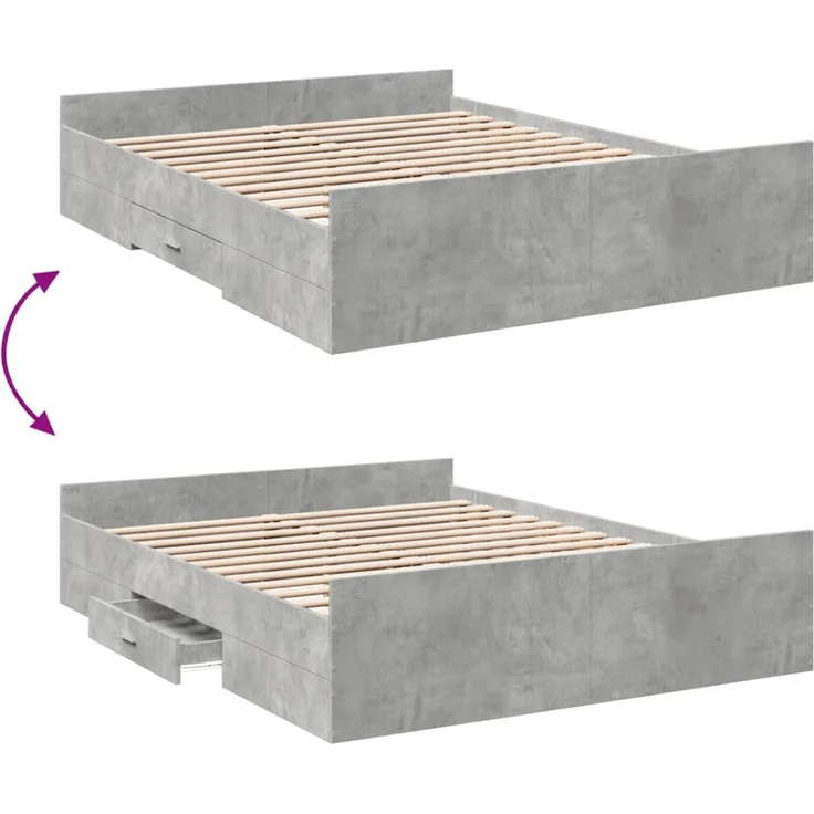 vidaXL Bettgestell mit Schubladen Betongrau 160x200 cm Holzwerkstoff 3280282 – Bild 7