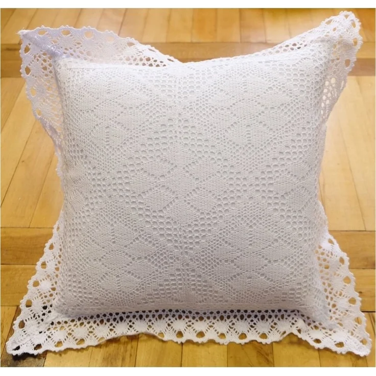 matches21 HOME & HOBBY Kissenbezüge Kissen-Bezug weiß Häkel-Kante 40x40 cm Baumwolle-Mix, (1 Stück), Wohnzimmer Kissen-Hülle als Deko-Kissen Zier-Kissen Sofa-Kissen – Bild 1