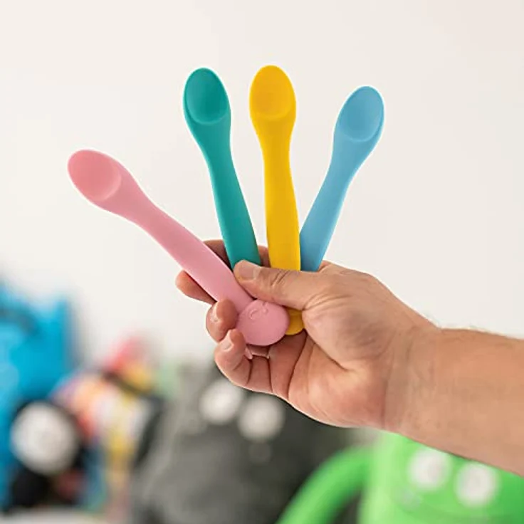 Suavinex Löffel aus Silikon für Kinder + 4 Monate, flexibel mit langem Griff und niedlichen Tieren, weich, für empfindliche Geniss, spülmaschinenfest, Wal, Rosa – Bild 5