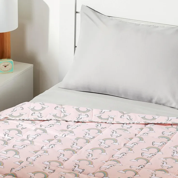 Amazon Basics Kinder-Gewichtsdecke aus Baumwolle Beschwerungsdecke, 1,3 kg, 91. 4 x 121 cm, Rosa/Einhorn