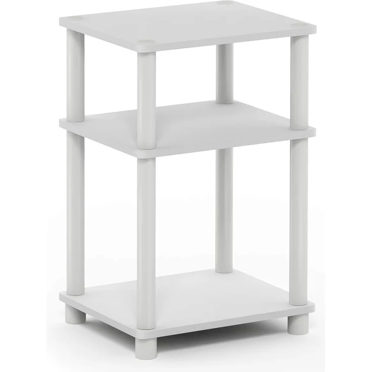 Furinno Beistelltisch mit 3 Ablageebenen – Moderner Nachttisch & Wohnzimmertisch, Stabiler Tisch aus Holz in Weiß, 29.21 x 34.04 x 57.91 cm
