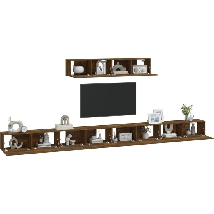 6-tlg. TV-Schrank, Lowboard TV Räuchereiche Holzwerkstoff – Bild 7