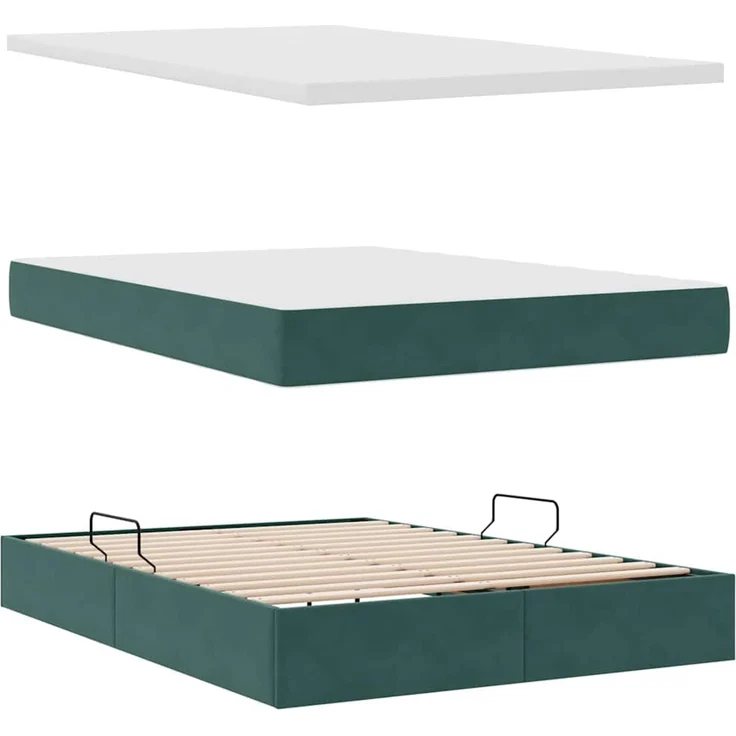 vidaXL Aufbewahrungsbett mit Matratze Dunkelgrün 140 x 200 cm Samt 3372096 – Bild 8