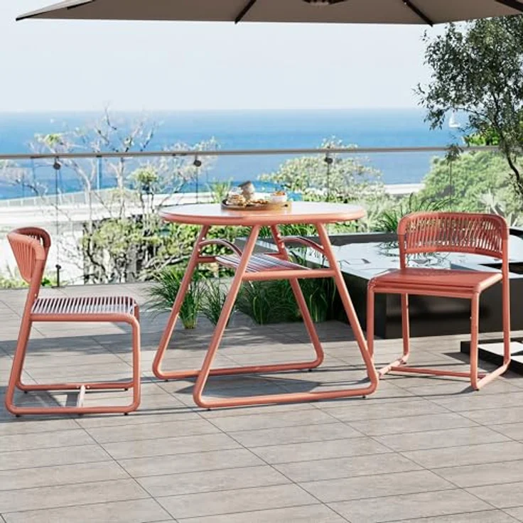 GarveeHome Bistrotisch mit 2 Stühlen, Modernes 3-teiliges Bistro-Set für Garten, Balkonmöbel Set mit 80cm Tisch&2 Stühle aus wetterfestem, Terrassenmöbel Möbel Set für Kleinen Balkon（Orange） – Bild 8