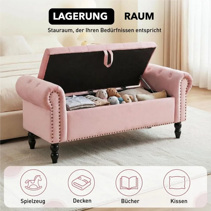 TLGREEN Bettbank Doppelter Hocker mit Stauraum, (Samt,Eleganz und Komfort mit Stauraum), Multifunktionsbank für Wohnzimmer,Schlafzimmer – Bild 4