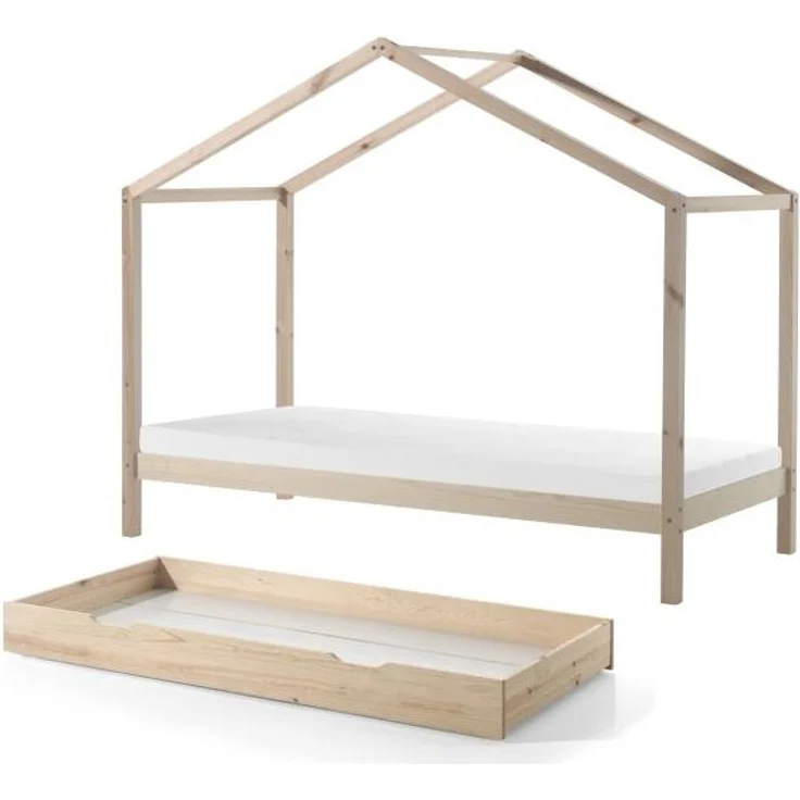 Hausbett mit Textilhimmel Kapua 210x97x170 Massivholz Natur – Bild 1