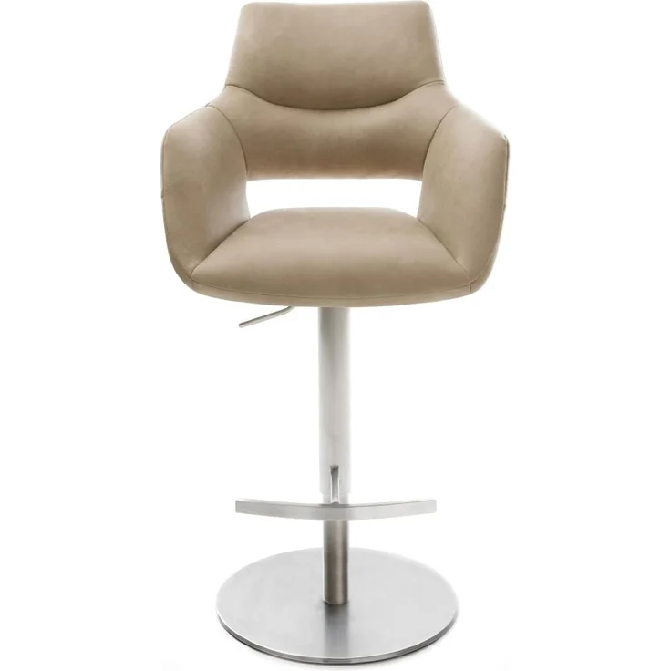 Barstuhl Yago-Flex Mikrofaser Beige Vintage Drehfuß höhenverstellbar Edelstahl Silberfarben Taschenfederkern – Bild 3