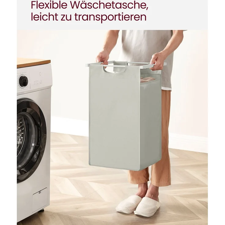 Vasagle Wäschekorb mit 3 Fächer, Metallrahmen Weiß, 3x38 L / 92,5 x 33 x 72 cm – Bild 4